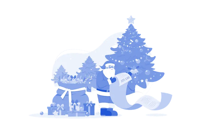 Santa With Christmas Gift List  Illustration