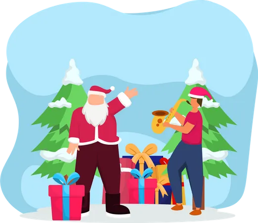 Santa with christmas gifts  Illustration