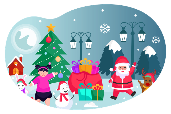 Santa with christmas gifts  Illustration