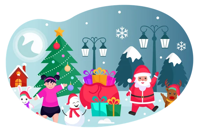 Santa with christmas gifts  Illustration