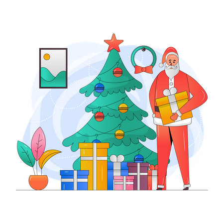 Santa with christmas gifts  Illustration