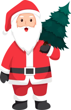 Santa with Christmas Tree  イラスト