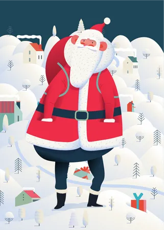 Santa with gift bag  Illustration