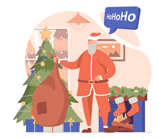 Santa With Gift Bag Illustration