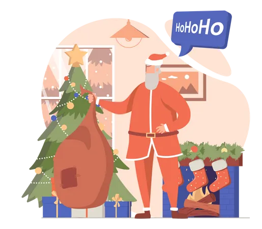 Santa With Gift Bag  Illustration