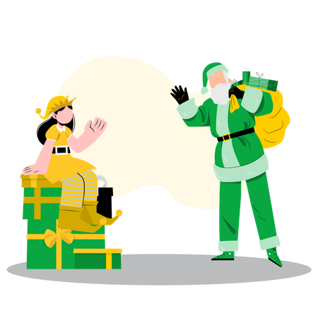 Santa with gift bag  Illustration