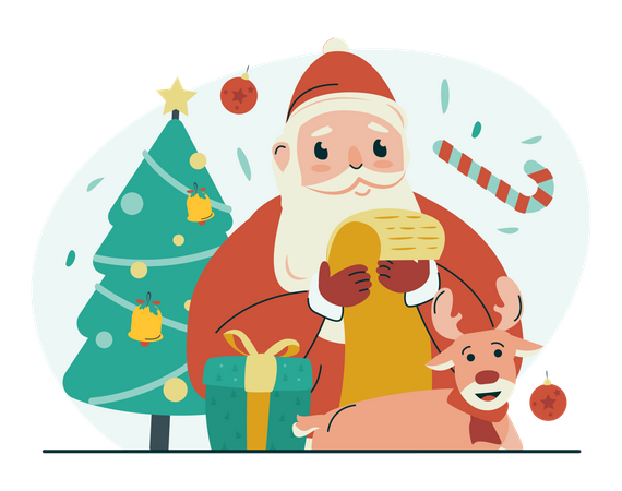 Santa with gift-giving list  Illustration