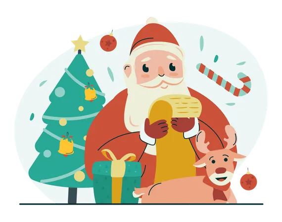 Santa with gift-giving list Illustration
