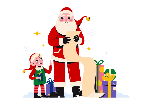 Santa with gift list  Illustration