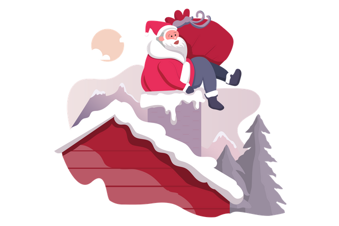 Santa With Gifts Bag  Illustration