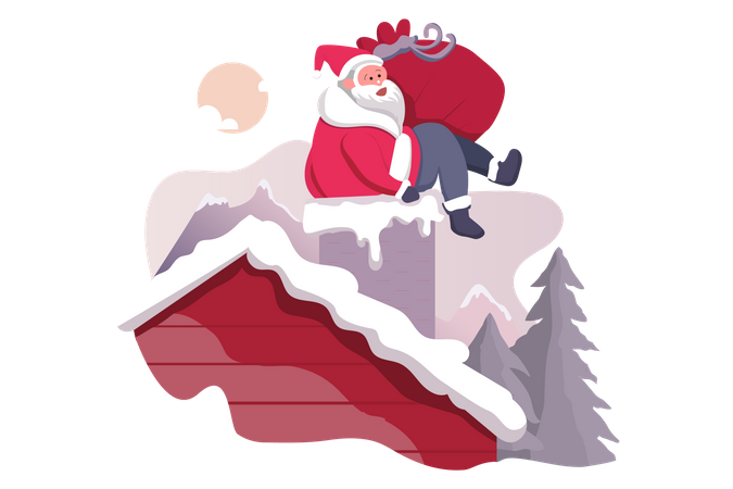 Santa With Gifts Bag  Illustration