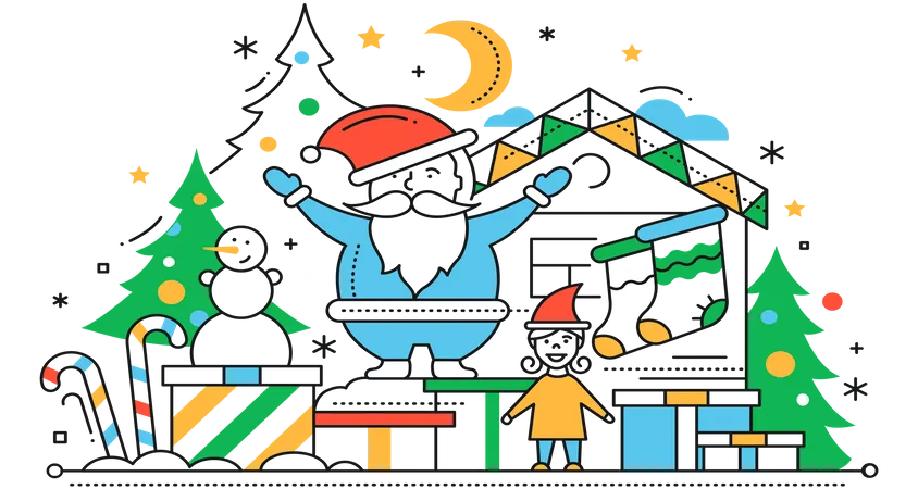 Santa With Kids  Illustration