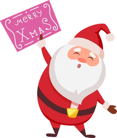 Santa with merry xmas board  Illustration