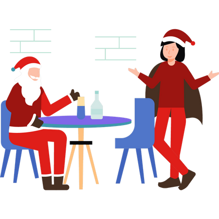 Santa y niña sentada en la mesa  Ilustración