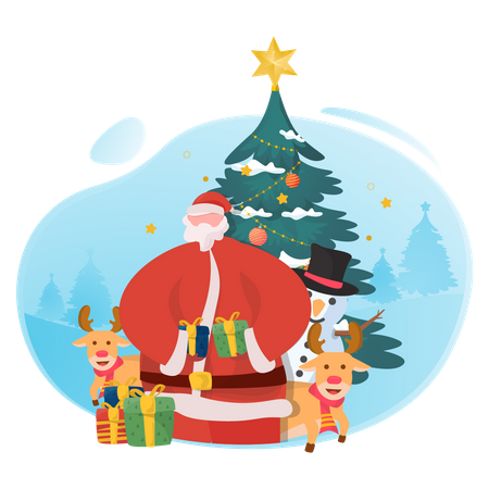 Santa claus con regalo de navidad  Ilustración