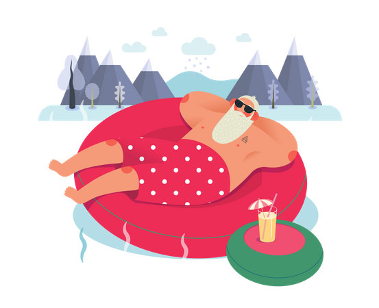 Santaclaus relaxing in swimming pool  Illustration