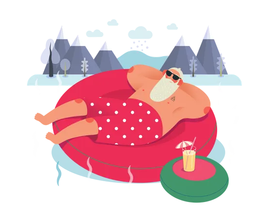 Santaclaus relaxing in swimming pool  Illustration