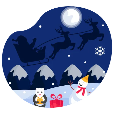 Santa's sleigh flying  Illustration