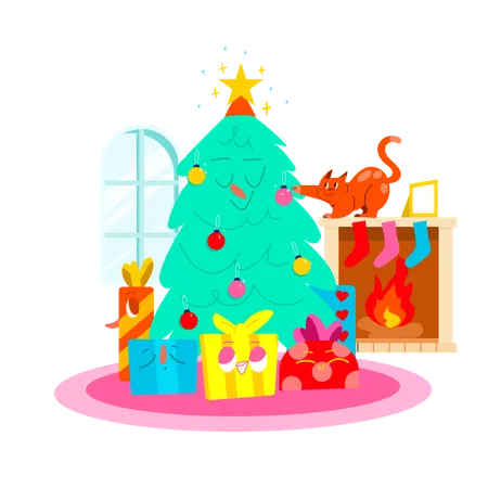 Arbre de Noël avec des cadeaux  Illustration