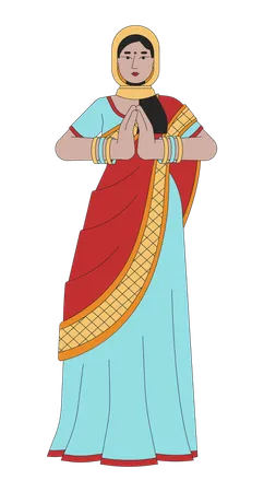 Saree, jeune femme, prier, Diwali  Illustration