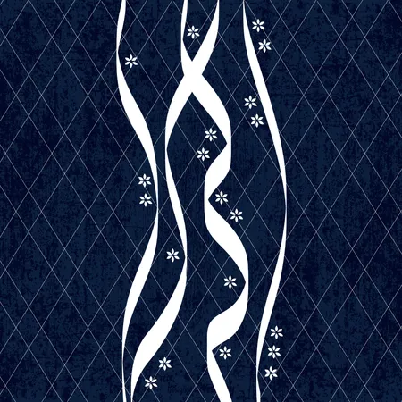 伝統的な白刺繍を施した藍染めの刺し子模様  イラスト
