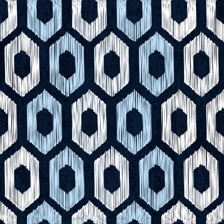 Sashiko seamless indigo dye pattern with traditional white Japanese embroidery Illustration