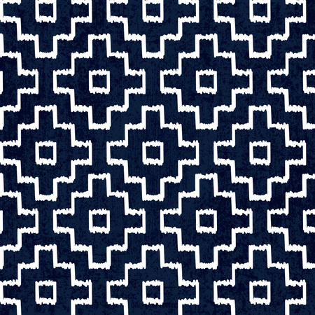 Sashiko seamless indigo dye pattern with traditional white Japanese embroidery  Illustration