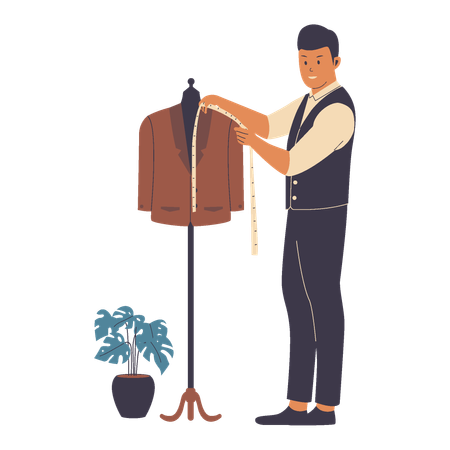 Sastre hombre cosiendo ropa  Ilustración