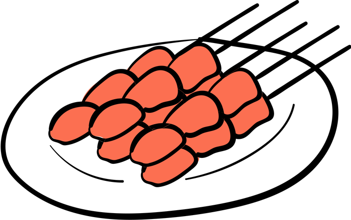 Satay on plate  Illustration
