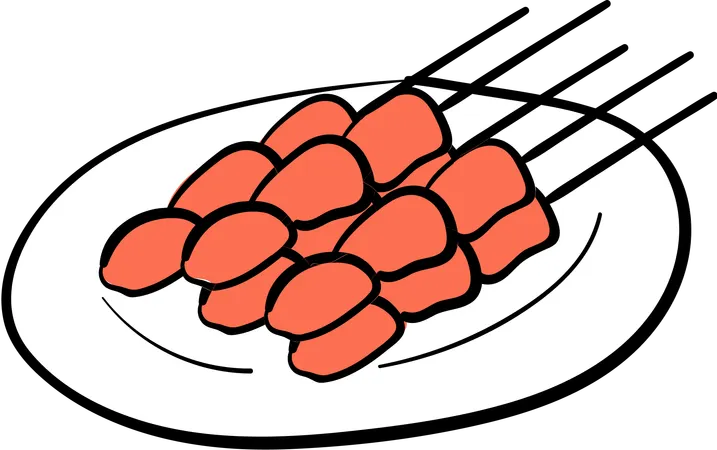 Satay on plate  Illustration