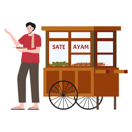 Vendeur de rue satay ayam  Illustration