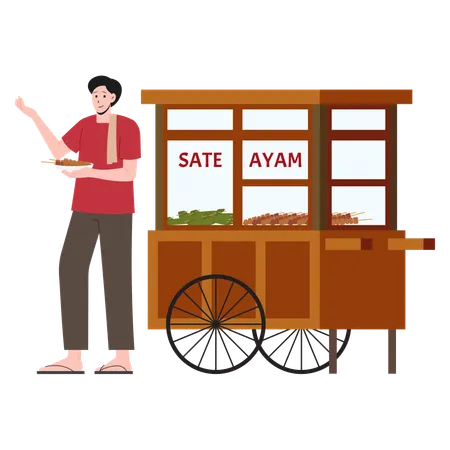 Vendeur de rue satay ayam  Illustration