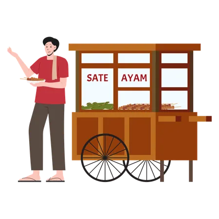 Sate Ayam Street Vendor  Illustration