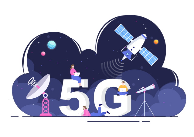 Satélites e rede 5G  Ilustração