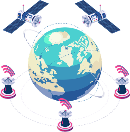 Satellite Communication Network Orbiting  Illustration