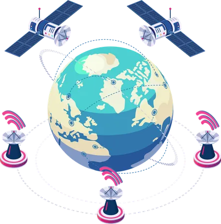 Satellite Communication Network Orbiting  Illustration