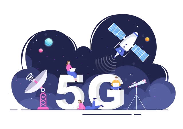 Satellites and 5G Network Illustration