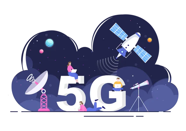 Satellites and 5G Network  Illustration