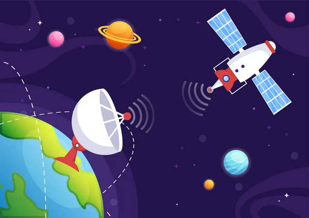 Satellites and 5G Network  Illustration