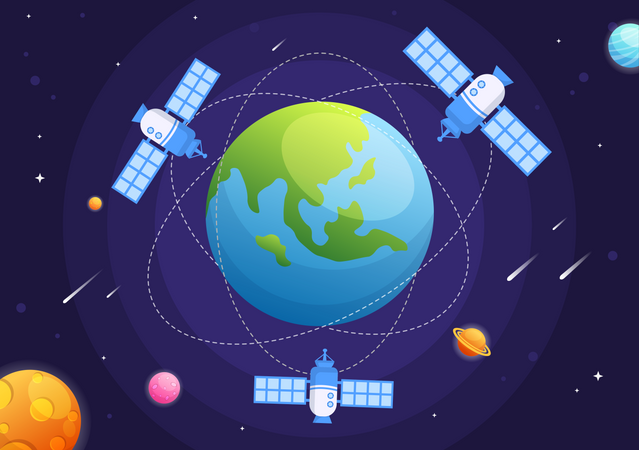 Satellites around earth  Illustration