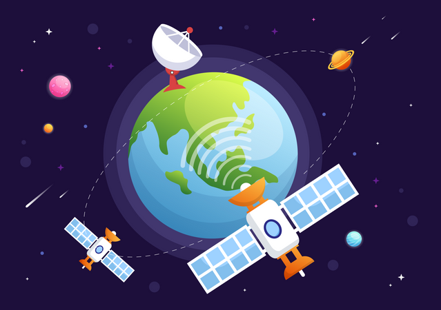 Satellites autour de la terre  Illustration
