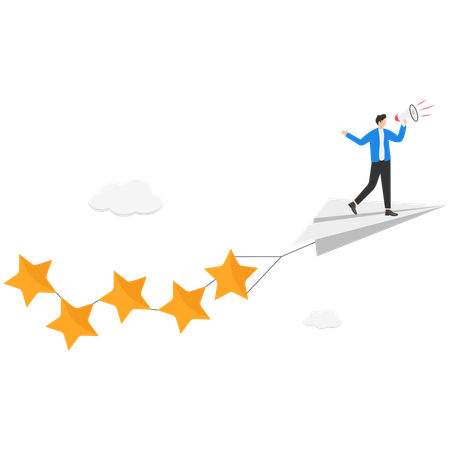 Satisfação do consumidor dando feedback de classificação de 5 estrelas  Ilustração