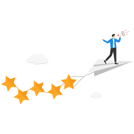 Satisfação do consumidor dando feedback de classificação de 5 estrelas  Ilustração