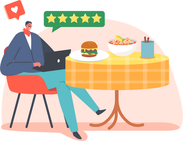 Satisfied Foodie giving review to food Illustration