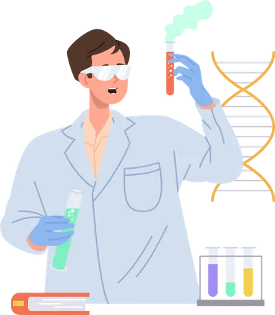 Satisfied scientist doing chemical experiment  Illustration