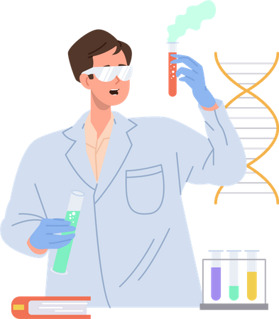 Satisfied scientist doing chemical experiment  Illustration