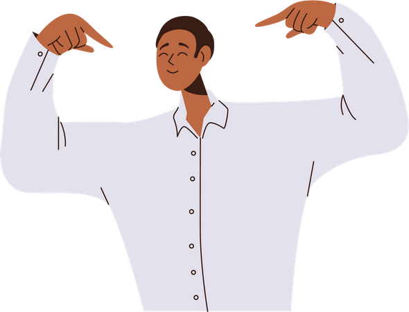Satisfied successful young man and pointing at himself with both hands  Illustration