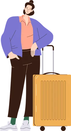 Satisfied woman standing with luggage  Illustration