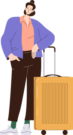 Satisfied woman standing with luggage  Illustration