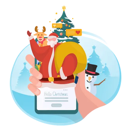 Saudação de Natal no celular  Ilustração